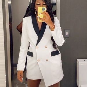 PLT White Gold Button Contrast Blazer Dress